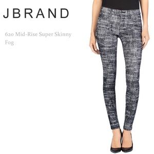 J BRAND Mid-Rise Flocked Sateen Super Skinny Fog